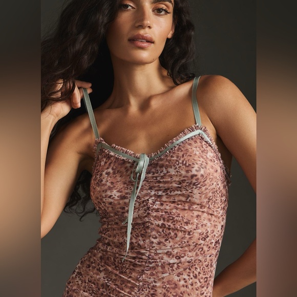 NWT By Anthropologie Sheer Mesh Dress - Size XXS- Pink Combo - Picture 4 of 10